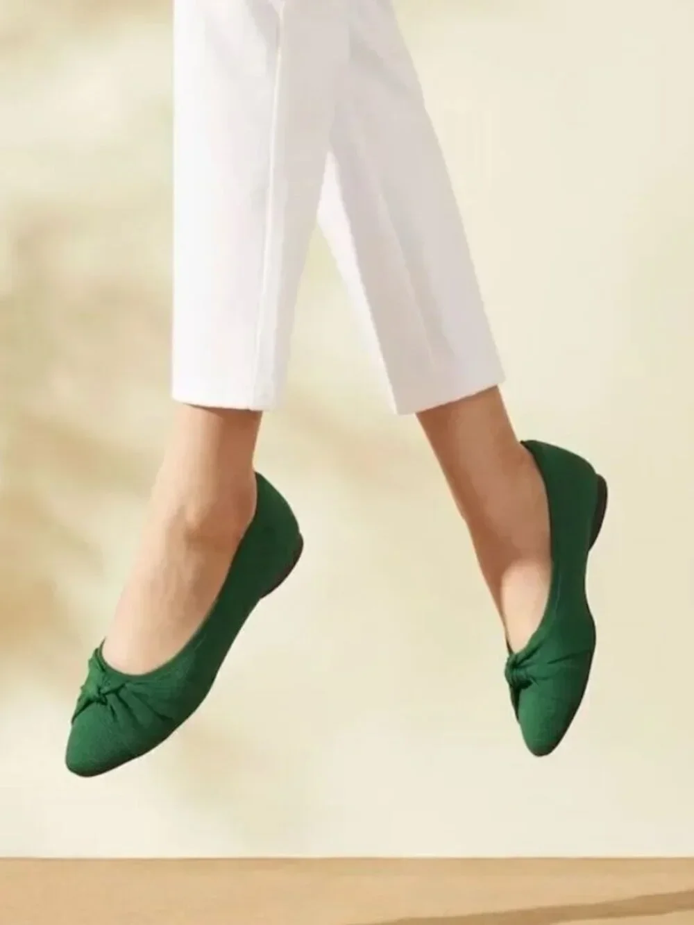 Vivaia Bibi Almond-Toe Knotted Flats in Forest Green Size 10.5